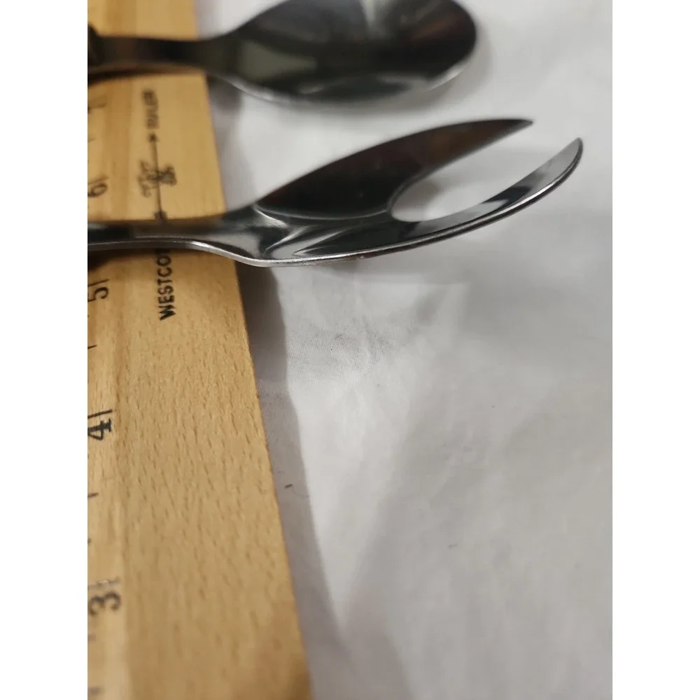Vintage Mid Century Modern‎ Stainless Steel Wood Handle Salad Serving Set Japan